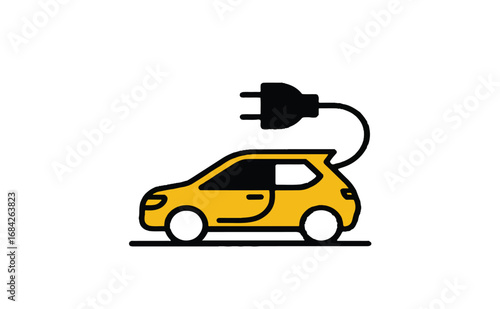 Electric car charging station icon. Eco-friendly vehicle with power plug symbol for green energy