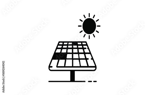 Solar Panel Icon Renewable Energy Concept Depicted with the Sun and Grid