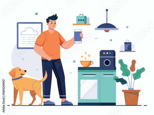 Man controls smart home devices remotely to care for his dog from his phone