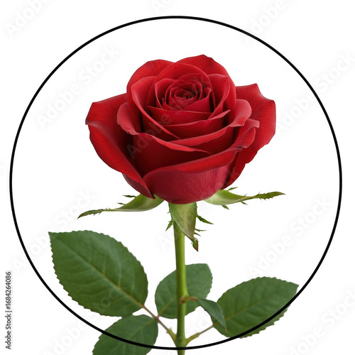 Beautiful red rose bloom with green leaves and stem majestic flower photography transparent background