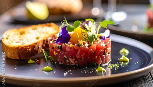Close-up of a tuna tartare dish