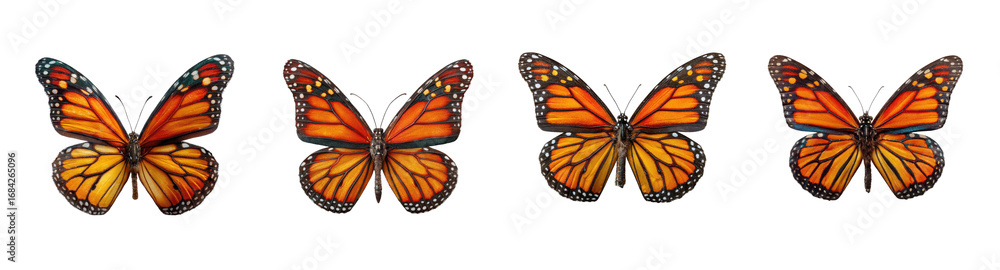 Fototapeta premium Vibrant Monarch Butterfly PNG set Collection isolated on Transparent background