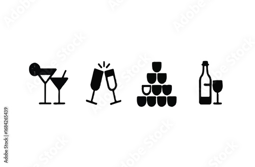 Cocktail party icons with drinks and glasses