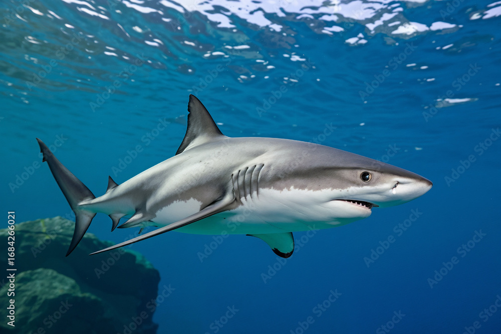 Fototapeta premium Ocean Predator: Majestic Shark Underwater Photography