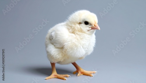 Fluffy chick against gray