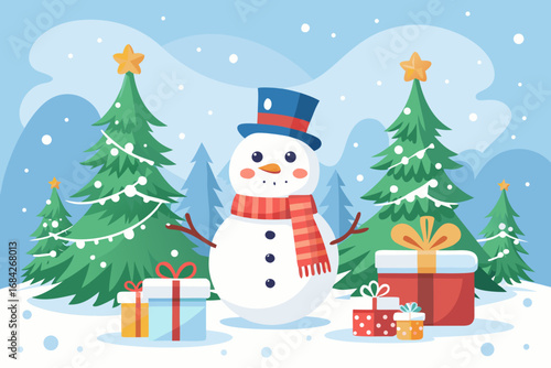 snowman with christmas tree