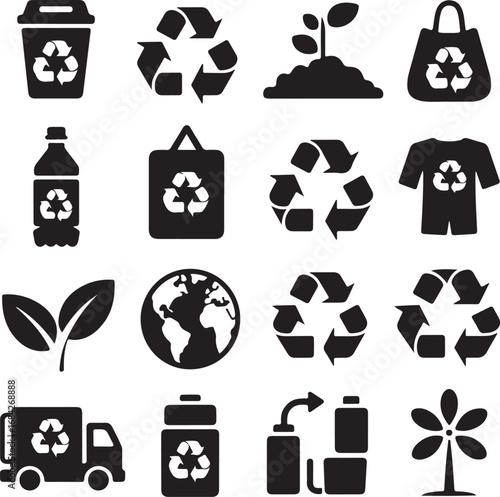 Recycling and environmental protection icons for sustainability green nature