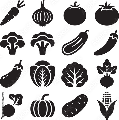 Vegetable Icons Set Healthy Eating Organic Food And Nutrition carrot onion