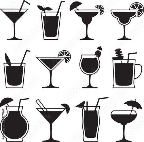 Assorted Cocktail Drinks Silhouette Collection martini glass highball glass