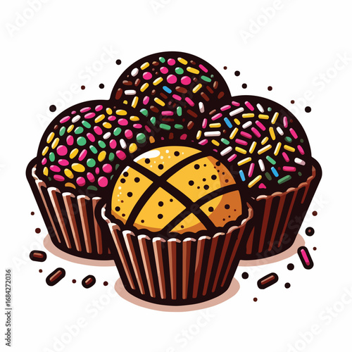 Cartoon Style Handdrawn Brigadeiro Traditional Brazilian Chocolate Sweet Dessert