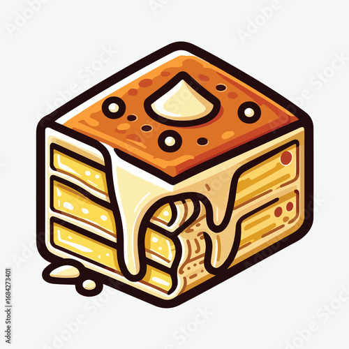 Cute Cartoon Style Isometric Pancake Stack with Syrup Illustration