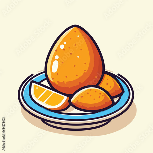 Cute Cartoon Style Coxinha on Plate Brazilian Snack Food Icon