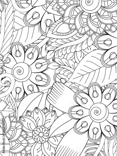 Doodle botanical vector coloring pages for adults and kids and kdp 