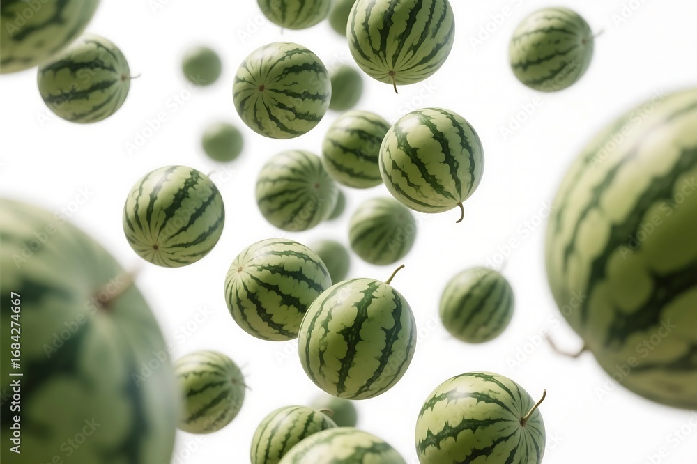 Fototapeta premium Fresh watermelons piled at a market stall