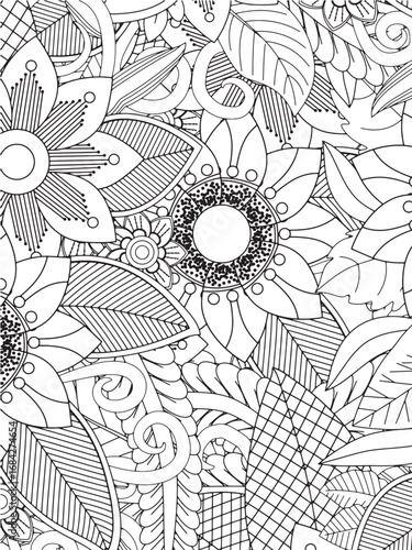 Doodle botanical vector coloring pages for adults and kids and kdp 