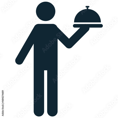 waiter icon vector for food and beverage, catering, and dining themes. This professional, flat design is useful for representing servers and wait staff on restaurant websites or mobile apps.