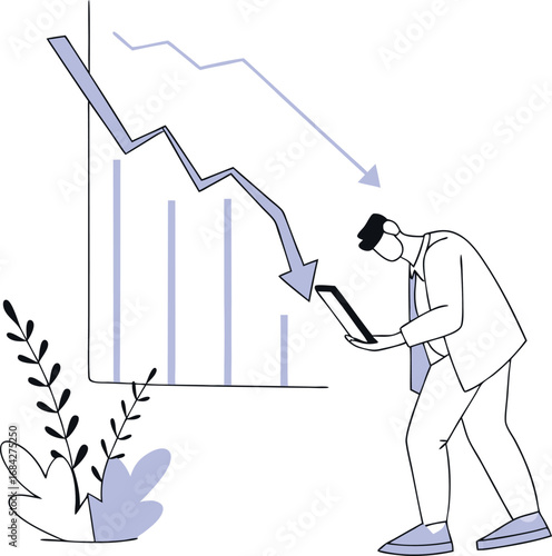 Businessman looking at a falling stock market graph on his tablet