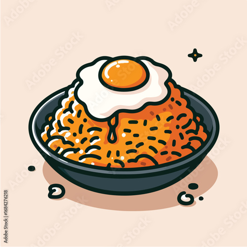 Colorful Cartoon Style Delicious Fried Rice with Egg Culinary Icon