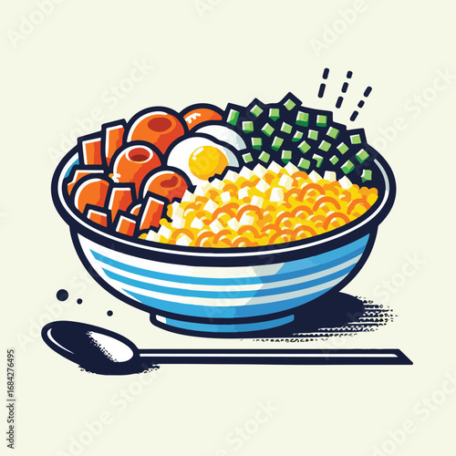 Illustration Bowl of Delicious and Healthy Food Meal with Spoon