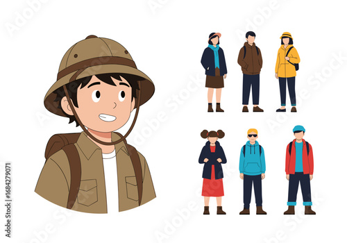 Adventurous young explorer prepares for exciting outdoor journey with friends discovering new places