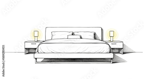 Elegant bedroom interior illustration with lamps and minimalistic design
