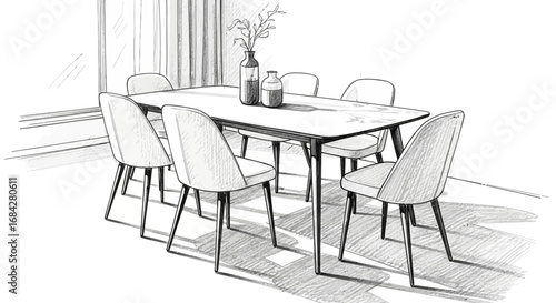 Elegant dining set illustration with modern design and monochrome color palette