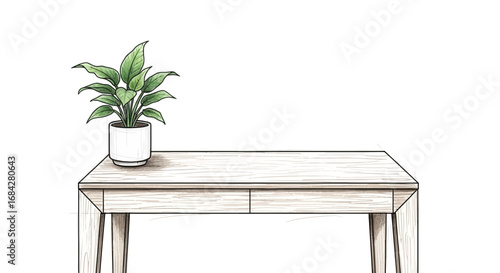 Elegant illustration featuring a desk and a potted plant arrangement indoors