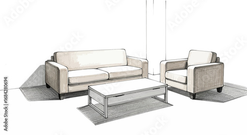 Elegant living room interior design illustration with soft textures