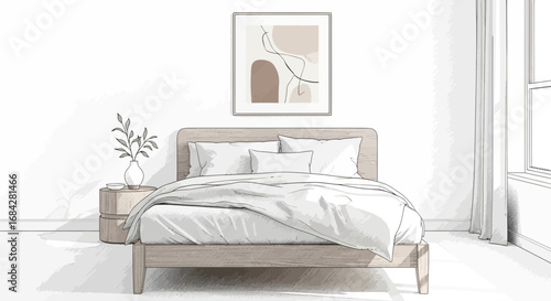 Serene bedroom sketch showcasing minimalist design elements and calming atmosphere