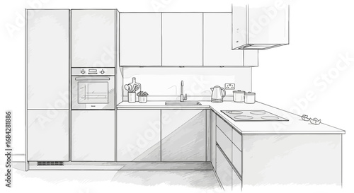 Sophisticated kitchen design with modern minimalist aesthetic showcase illustration