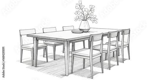 Stylish dining setup with a modern wooden table and eight comfortable chairs