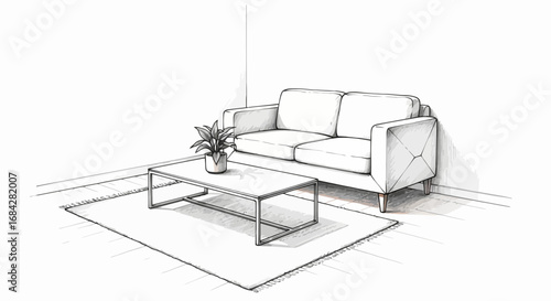 Stylized living room interior design concept with sofa and decorations