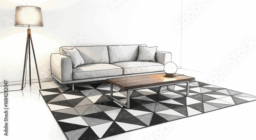 Stylized living room interior showcasing modern furniture elements
