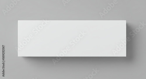 White horizontal blank rectangle box viewed from top angle, isolated on white background, minimal perspective	