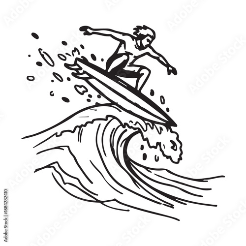 Continuous line drawing of a surfer with a surfboard one line drawing surfer with a surfboard
