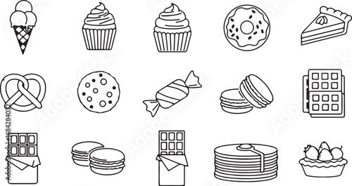 Vector art of sweet treats in black and white line art