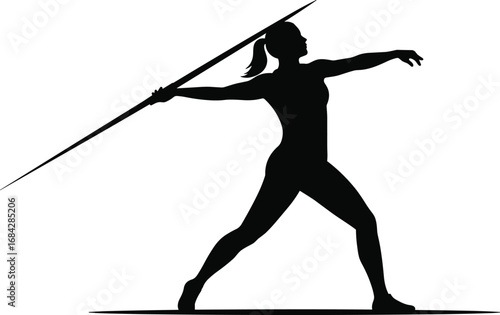 Silhouette of female athlete throwing javelin, track and field sport, strength, power, athleticism, competition, training, fitness, sportsmanship, dynamic movement.