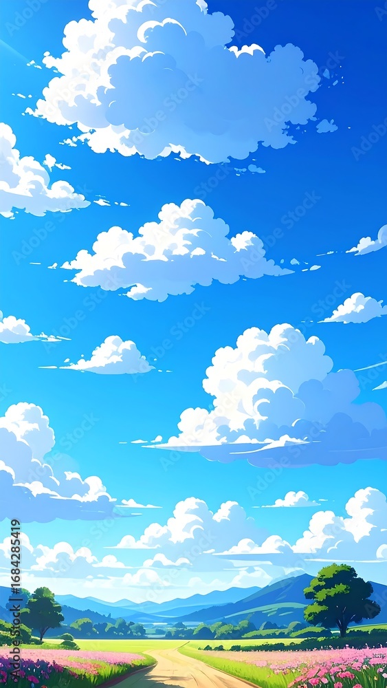 Fototapeta premium Beautiful Summer Landscape with Fluffy Clouds.