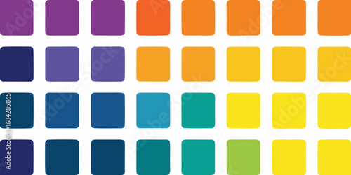 A grid of rectangular color swatches in a spectrum of purple blue teal yellow and orange hues