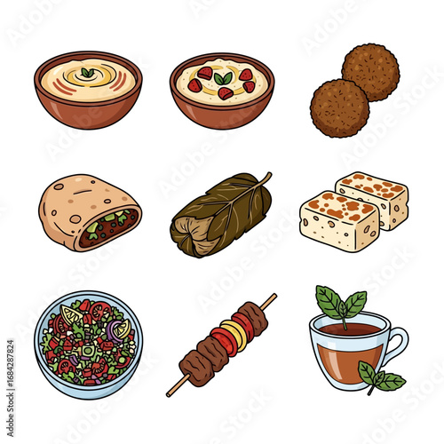 Middle Eastern Food with Cuisine, Traditional, and Delicious.