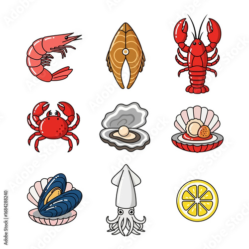 Seafood set Prawns with salmon, lobster, and crab.