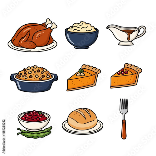 Thanksgiving Dinner Icon Set.