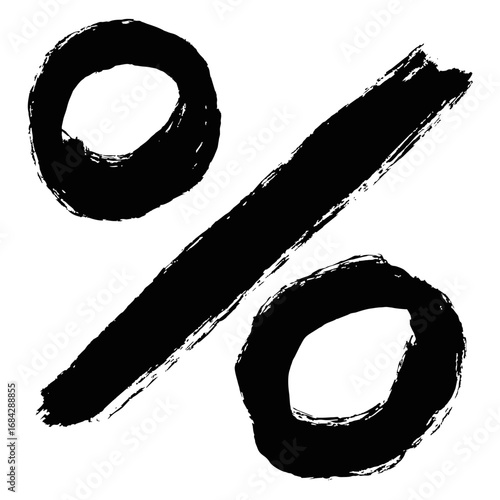 grunge splat brush percent symbol vector for discounts, sales, and marketing. The rough, artistic look is perfect for promotions or banners that need a creative and edgy feel to grab attention.