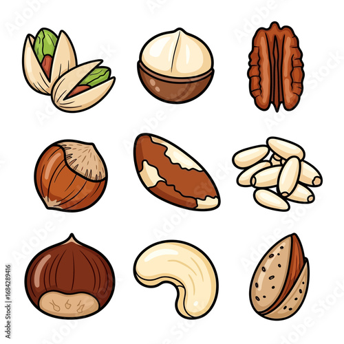 Nuts assortment Healthy food vector art.