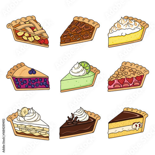 Pie slices vector collection with dessert food.