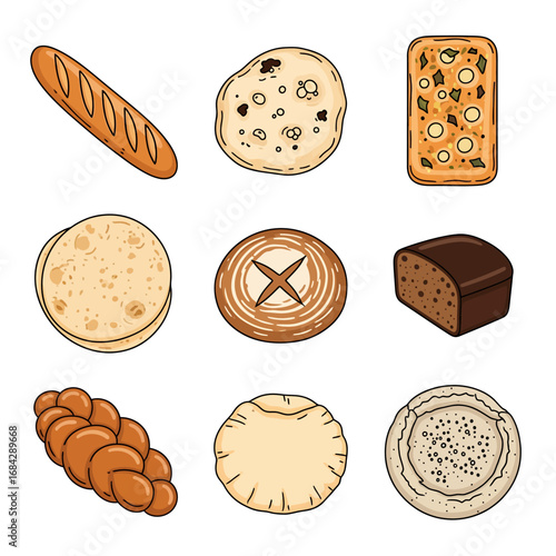 Bread variety on white.