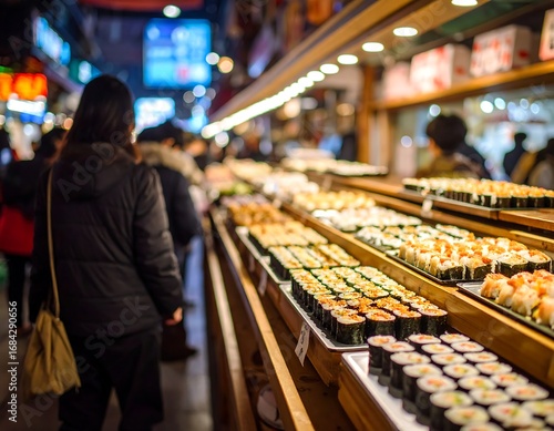 Night market sushi display