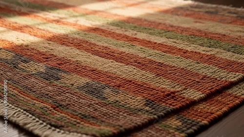Close Up of Textured Striped Rug in Warm Tones