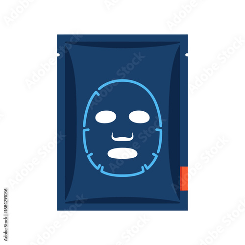 Dark blue face mask packaging with a light blue face mask graphic.