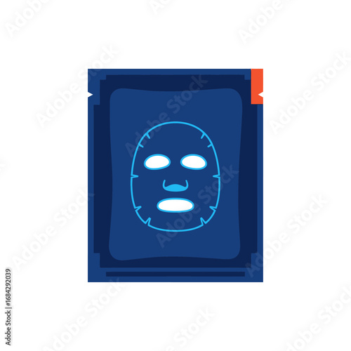 Dark blue face mask packet, featuring a light blue face mask design.
